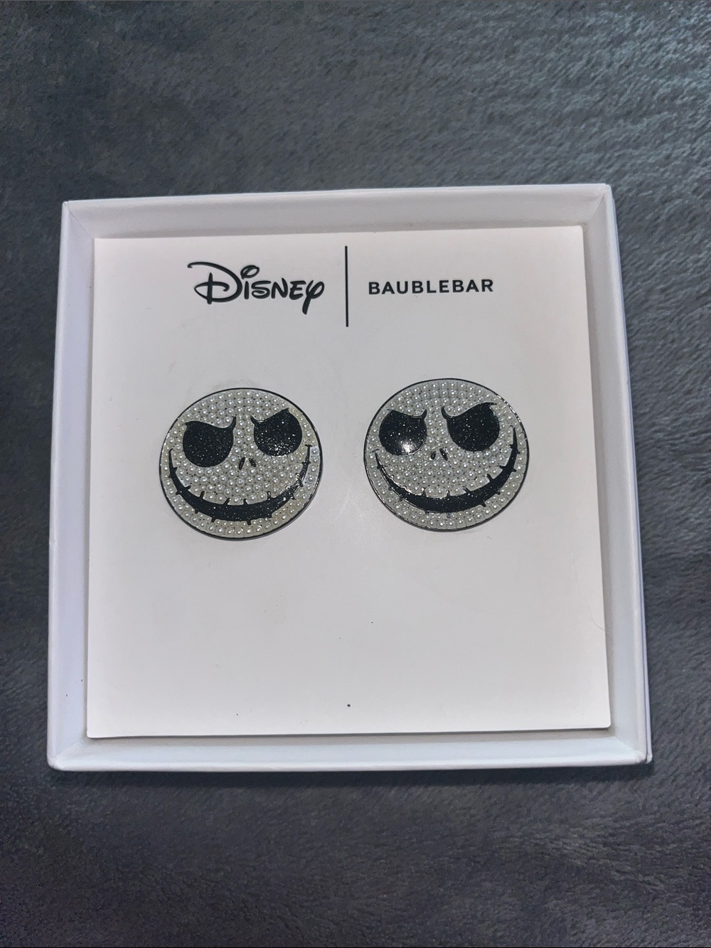 BaubleBar Black & Silver Jack Skellington Crystal Stud Earrings